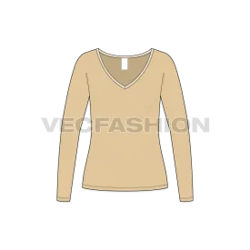 Women's Full Sleeves Wide V-neck Tee