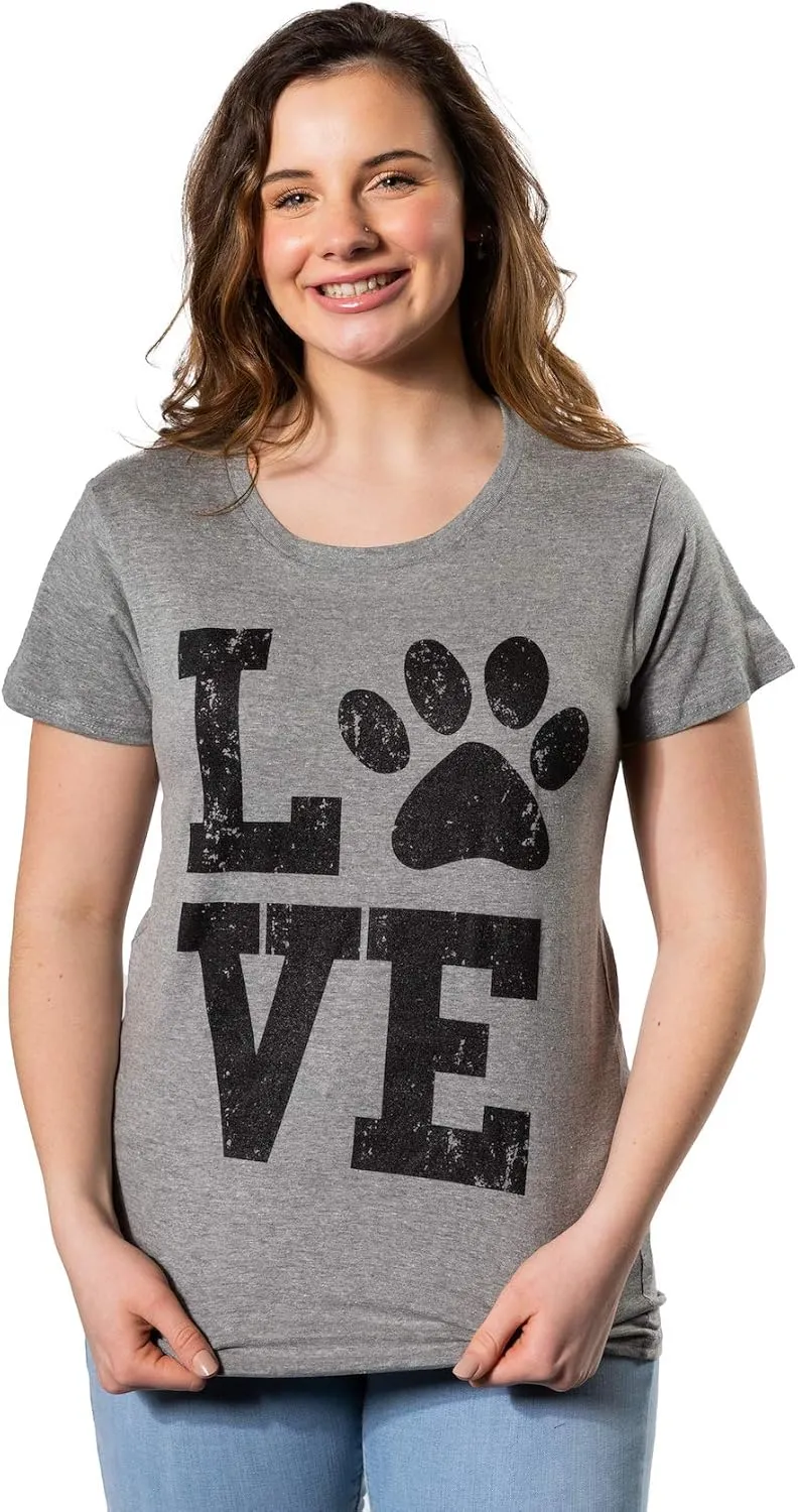 Womens Love Paw T Shirt for Dog Mom Pet Lover Cool Funny Graphic Tee
