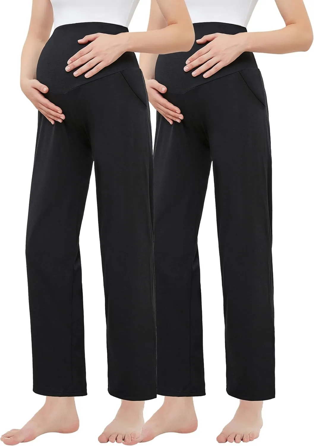 Women's Maternity Pants Casual Loose Wide/Straight Leg Comfy Palazzo Lounge Pant Pregnancy Versatile Trousers