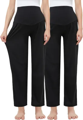 Women's Maternity Pants Casual Loose Wide/Straight Leg Comfy Palazzo Lounge Pant Pregnancy Versatile Trousers