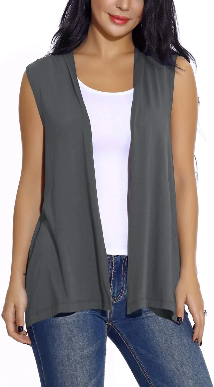 Women's Sleeveless Open Front Cardigan Vest Lightweight Cool Coat