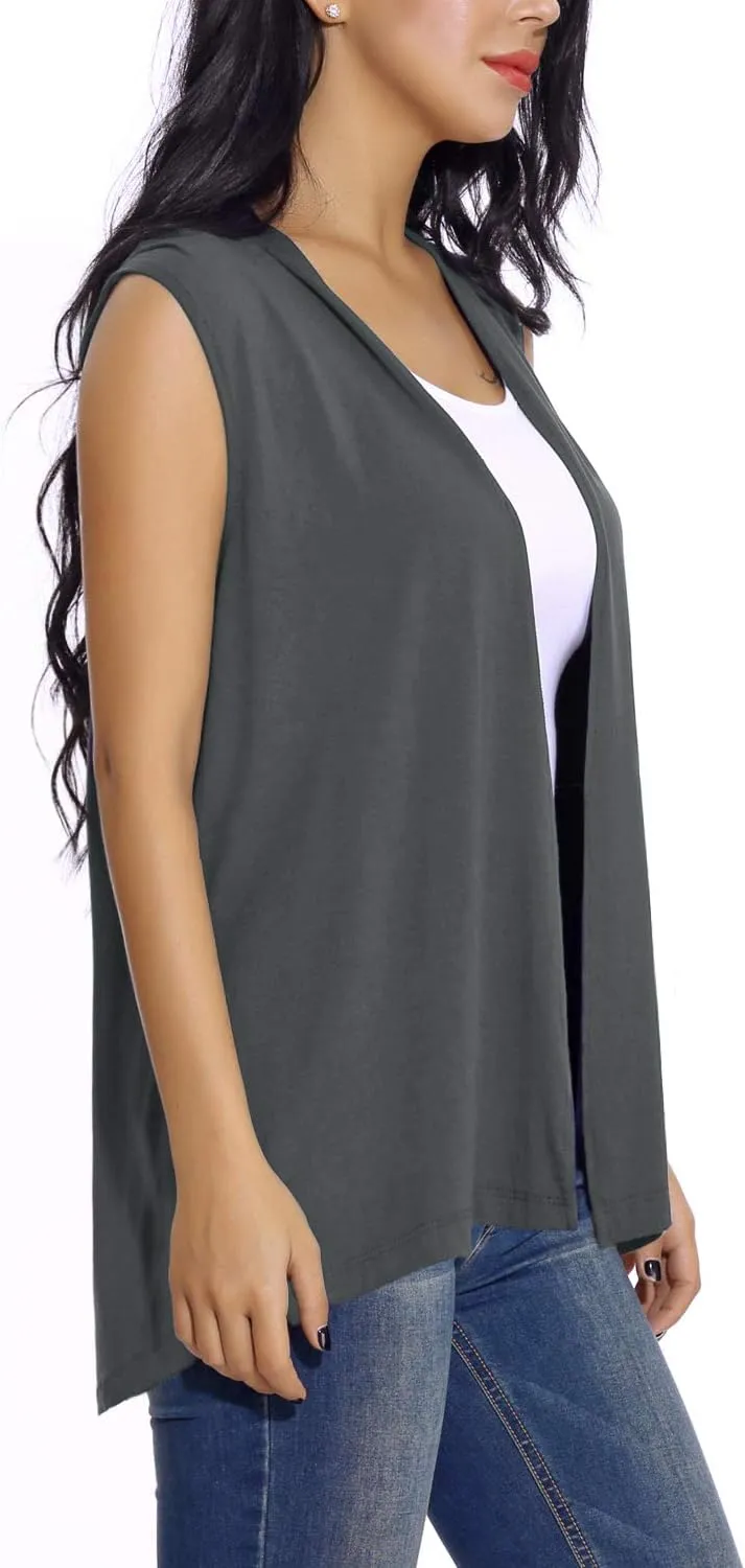 Women's Sleeveless Open Front Cardigan Vest Lightweight Cool Coat