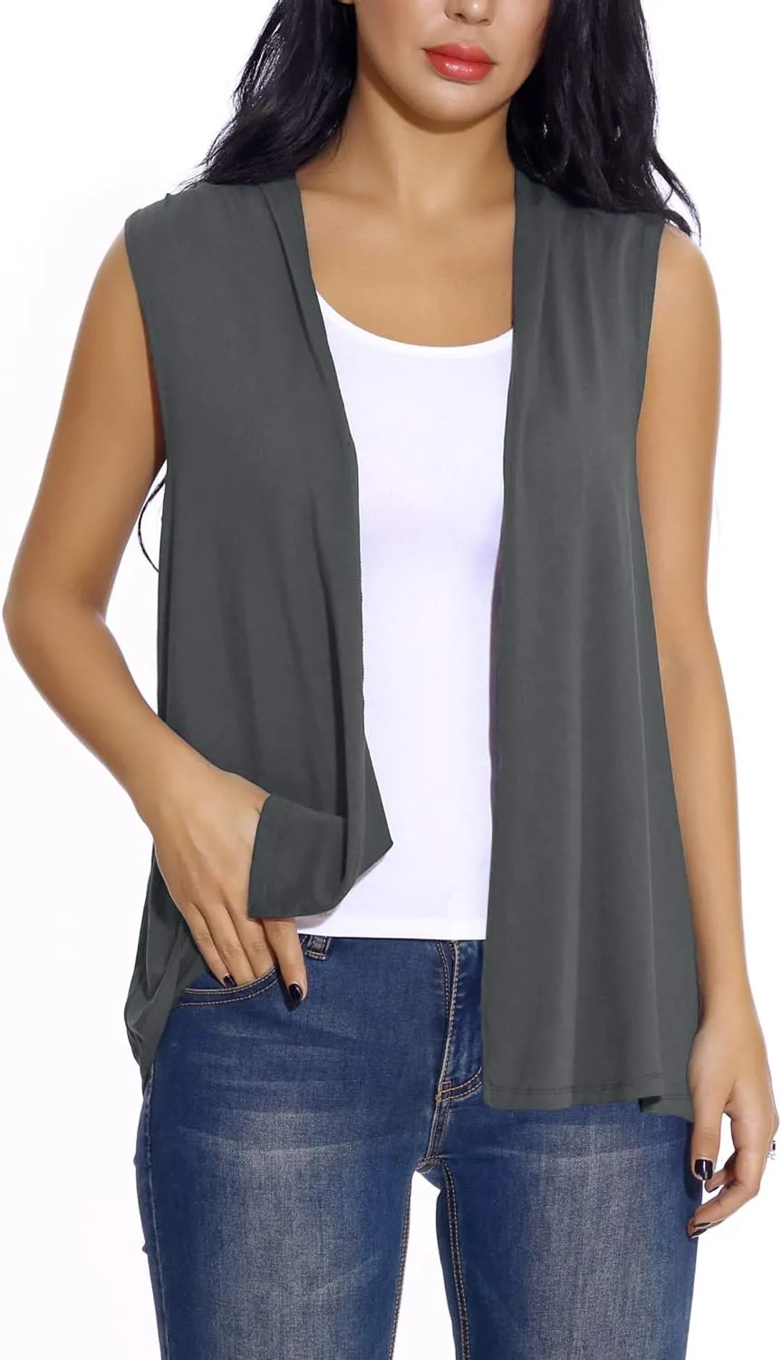 Women's Sleeveless Open Front Cardigan Vest Lightweight Cool Coat