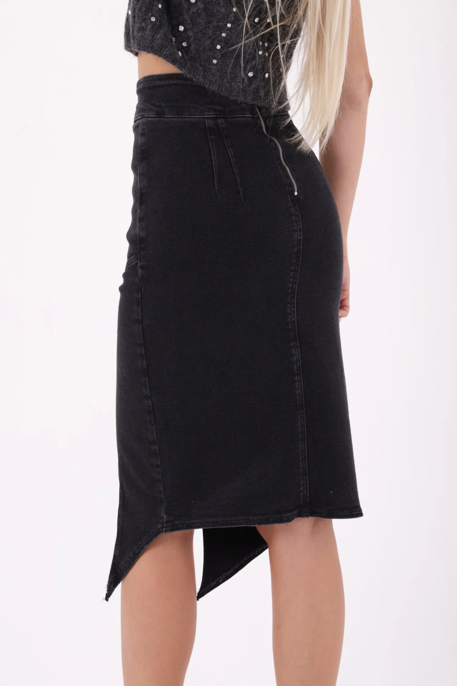 XLJ Asymmetric Medium Denim Skirt with Front Darts and Side Slit Mixed - Whitley Bay