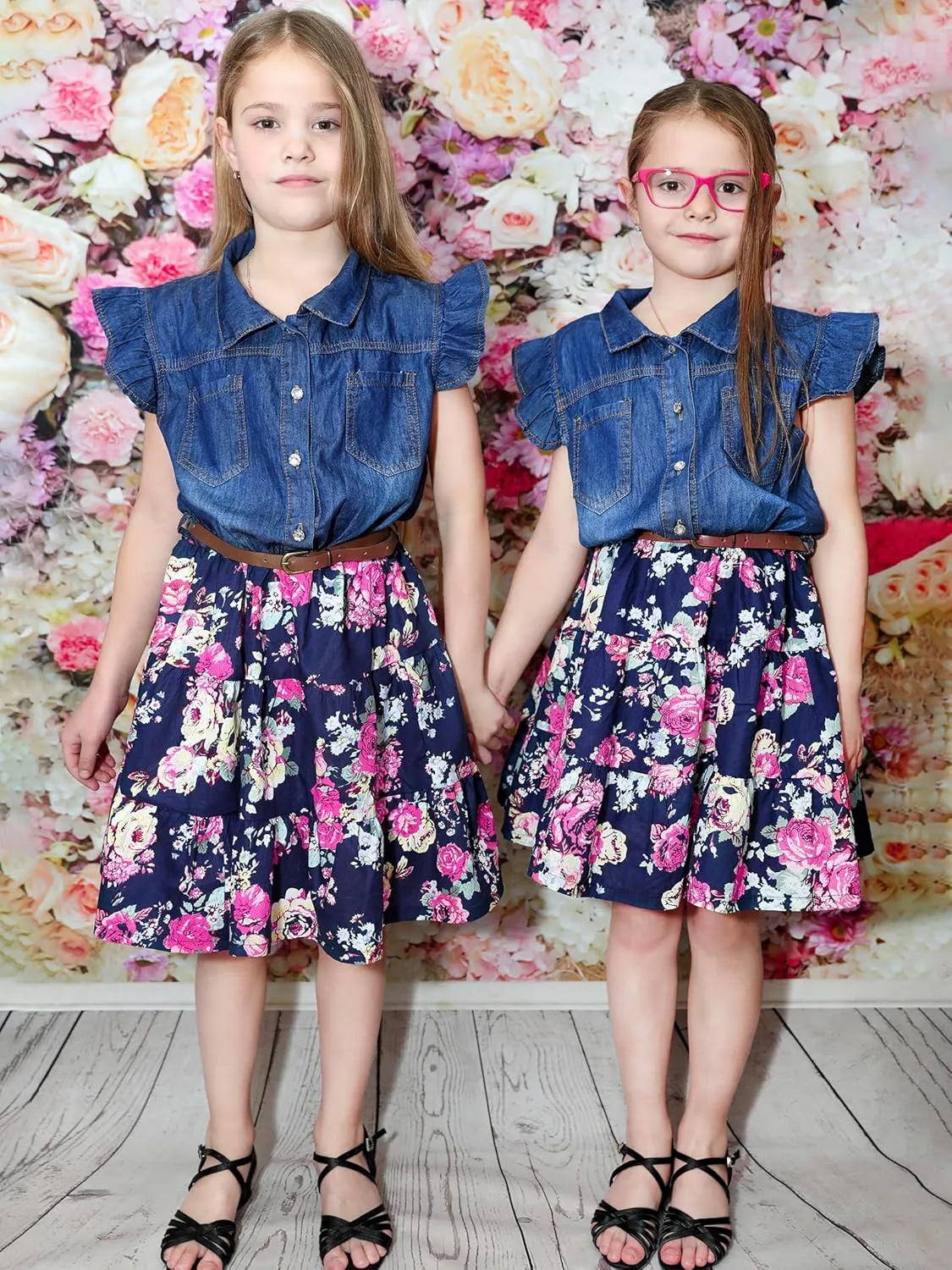 YJ.GWL Western Dress Girls, Denim Tops Flower Girl Dress, Princess Dresses for Girls, Party Dresses for Girls 3-14 Years